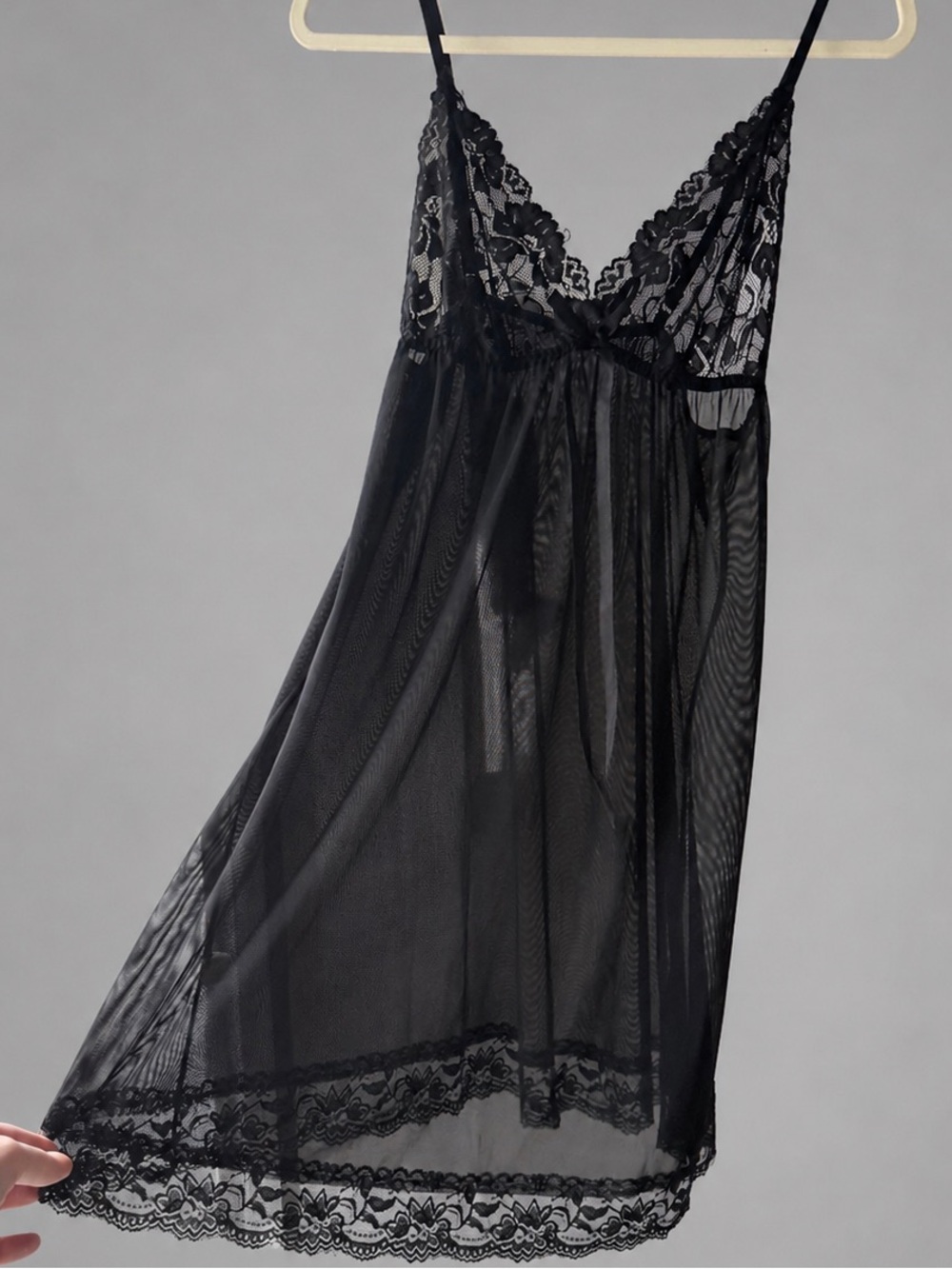 Black Sheer Floral Lace Babydoll Slip Dress ✨Whimsigoth Lingerie